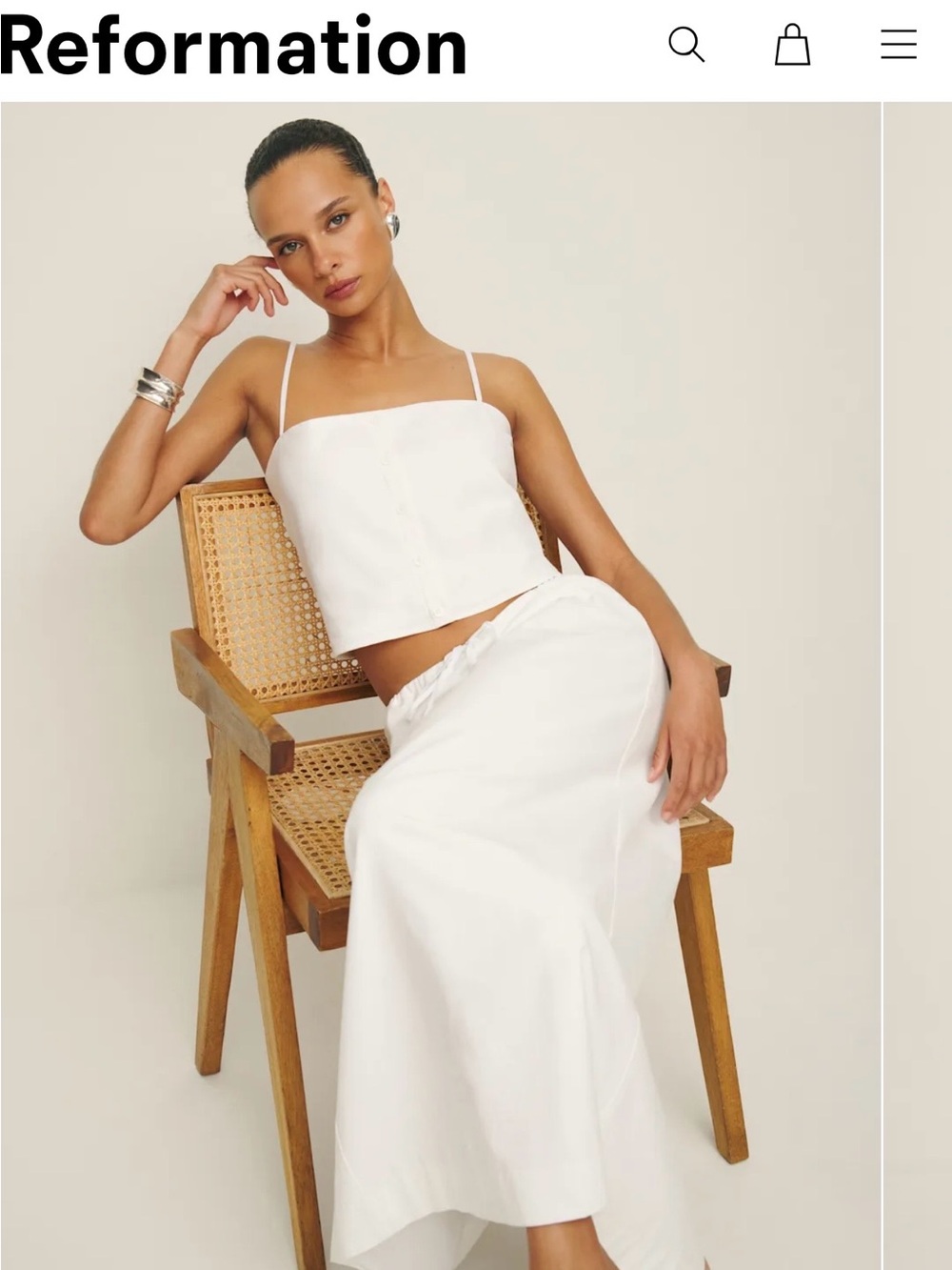 Reformation White Two-Piece Crop Top & Skirt Set size XS